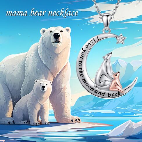 قلادة YAFEINI Mama Bear من الفضة الإسترلينية عيار 925 على شكل دب القمر قلادة مجوهرات للنساء in Saudi Arabia