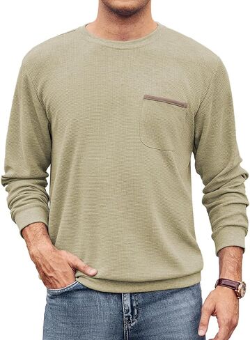 Hardaddy Men's Waffle Textured T-Shirts Crewneck Long Sleeve Tees Casual Lightweight Sweatshirts with Pocket in Saudi Arabia