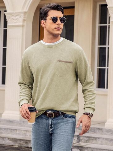 Hardaddy Men's Waffle Textured T-Shirts Crewneck Long Sleeve Tees Casual Lightweight Sweatshirts with Pocket in Saudi Arabia