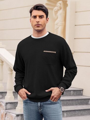 Hardaddy Men's Waffle Textured T-Shirts Crewneck Long Sleeve Tees Casual Lightweight Sweatshirts with Pocket in Saudi Arabia