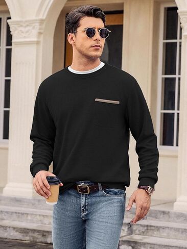 Hardaddy Men's Waffle Textured T-Shirts Crewneck Long Sleeve Tees Casual Lightweight Sweatshirts with Pocket in Saudi Arabia
