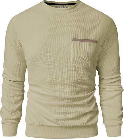 Hardaddy Men's Waffle Textured T-Shirts Crewneck Long Sleeve Tees Casual Lightweight Sweatshirts with Pocket in Saudi Arabia
