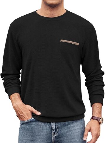 Hardaddy Men's Waffle Textured T-Shirts Crewneck Long Sleeve Tees Casual Lightweight Sweatshirts with Pocket in Saudi Arabia