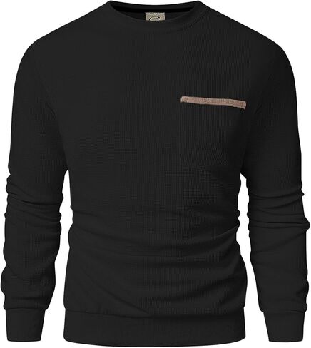 Hardaddy Men's Waffle Textured T-Shirts Crewneck Long Sleeve Tees Casual Lightweight Sweatshirts with Pocket in Saudi Arabia