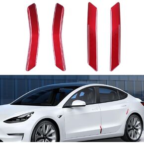 4Pcs Tesla Model Y Door Edge Protector, Car Side Door Edge Guards Protector Exterior Trim Anti-Collision Protect Strip Red Door Guards Protector