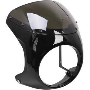 Duobeisi Motorcycle 7 Inch Headlight Fairing Screen & Clear Retro for Cafe Racer Style Universal Screen Fit 7 Inch Headlight Windshield. (Black-L)