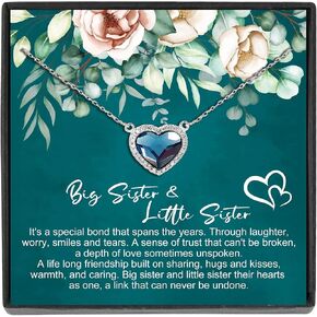 Sister Gifts Titanic Ocean Heart Sterling Silver Necklace - Perfect Bridesmaid Proposal Birthday Gift for Sister