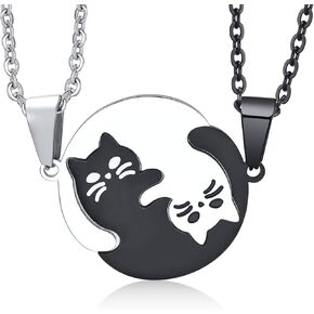 Matching Necklace for Couples, Personalized Yin Yang Pet Cat Pendant Necklace, Boyfriend and Girlfriend Promise Couples Necklaces for Him and Her, Relationship Jewelry Gift for Couples Best Friends