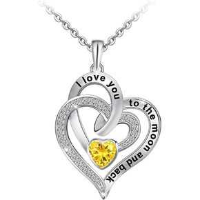 DeepSage Sterling Silver Heart Pendant Necklace with Cubic Zirconia, 'I Love You to the Moon and Back' Engraving, perfect selection for anniversaries, birthday gift, christmas or valentine's and mother Day
