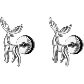 16g Deer Tiny Small Stud Earrings for Women Men Cartilage Tragus Cute Stainless Steel Silver Platedd Reindeer Animal Screw Back Studs Hypoallergenic Sleeper Piercing Post Fashion Jewelry Christmas Holiday Gifts