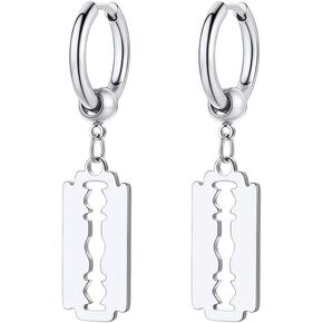 Stainless Steel Razor Earrings Goth Punk Gothic Drop Dangle Earring for Men Women(with Box)
