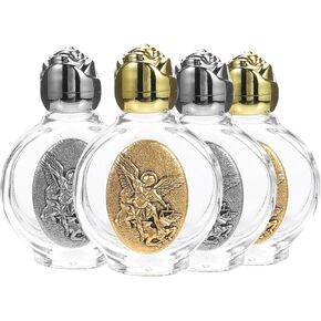 DOITOOL 4PCS Glass Holy Water Bottles 0.5 Christian Catholic Jesus Container Small Embossed Travel Empty Bottles Religious Church Decor for Spiritual Events Baptisms Party Wedding