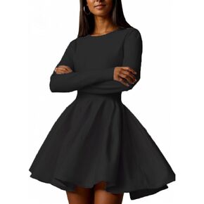 CHARTOU Women Basic Sweater Dress Long Sleeve Pleated Flared Knitted Short Dresses