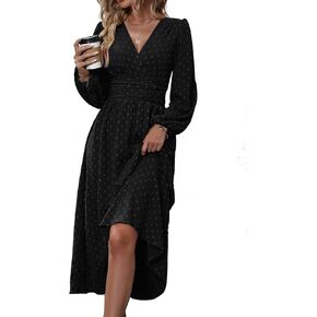 Narecte Womens Dresses Swiss Dot Fall Dresses for Women Lantern Sleeve Dress Midi Dresses Formal Dresses Casual Dresses