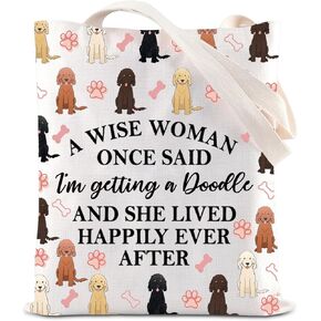 TGBJE Doodle Tote Bag Dog Mom Gift A Wise Women Getting a Doodle She Lived Happily Ever After Shopping Bag Doodle Owner Gift