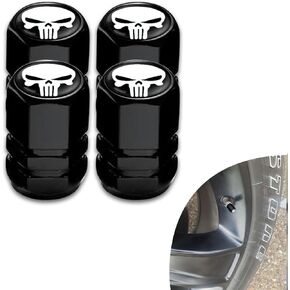 4 PCS Car Tire Valve Stem Caps, Air Caps Cover with Skull Pattern, Dust Proof Metal Valve Stem Covers, Universal for Cars, SUVs, Bikes, Trucks and Motorcycles (White)
