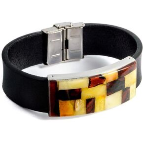 Baltic Amber Jewelry for Women, Men, Unisex - Handmade Baltic Amber Bracelet with Genuine Leather Band, Stainless Steel Clasp - Slightly Adjustable, up to 8.1 in Wrist Size