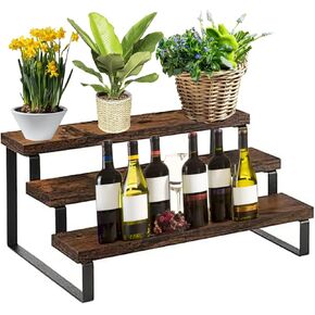 Wooden Display Riser Stand Tiered Perfume and Cologne Organizer Stand Spice Rack Organizer Rustic Display Shelf (small)