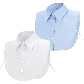 XEPST 2 Pieces Fake Collar Detachable Dickey Collar Stylish Detachable Half Shirt Blouse False Collar for Women Girls Favors (White, Blue)