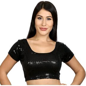 Women's Designer Saree Blouse Readymade - Stretchable Sequin Top Blouse for Saree Indian