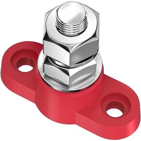 MGI SpeedWare 3/8" Bolt Power Junction Post for 12V 24V Automotive and Marine Battery Accessories Connections, 165 AMP, Stainless Steel Stud with Insulated Base, Red