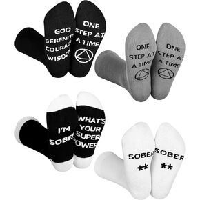 Haysandy 4 Pairs Sobriety Recovery Gift Socks Sobriety Anniversary Socks Aa Na Recovery Sober Socks as Encouragement Gift Spring Party Gift for Men Women