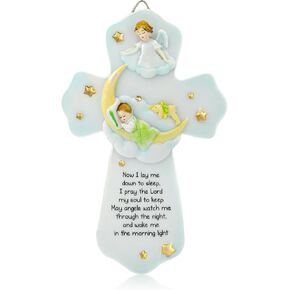 Guardian Angel Cross for Wall,Baptism Cross Gifts for Girl and Boy,Angel Baby Decor Baptismal Gifts,Precious Moments Christening Gifts Angel De La Guarda para Niños,Angelitos para Bautizo