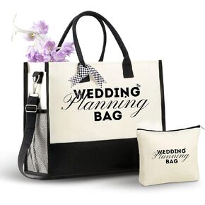 InnoBeta Engagement Gifts for Her, Wedding Planning Gifts Canvas Tote Bag with Top Zipper Closure and Shoulder Strap for Engagement Party