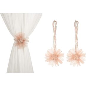 SUQ I OME 2 Pack of Handmade Crystal Pearl Beaded Magnetic Flower Curtain Tieback Holdback for Drapes