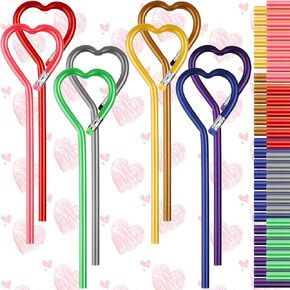 Fainne 60 Pcs Valentine‘s Day Heart Shape Pencils Wooden Note Pencils Assorted Colorful Heart Pen for Kids Valentines Gift Classroom Exchange School Carnival Game Prizes(Multi Colors)