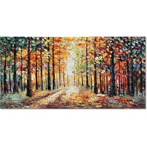 Diathou Art Hand painted Red Maple Forest Landscape Oil Painting Modern Abstract Art Home Wall Deco art 24x48 inches
