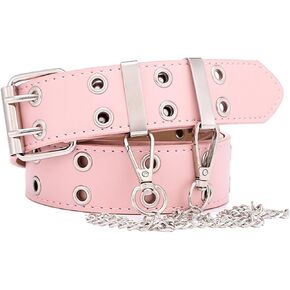 Grommet Leather Belts Y2K Punk Waist Belts Rock Niche Design Belt with Detachable Chain for Women