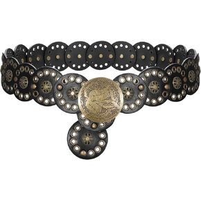 SUOSDEY Western Women Leather Belt Concho Disc Waist Belts Ladies Vintage Wide Waist Belt Boho Belt for Dress Jeans