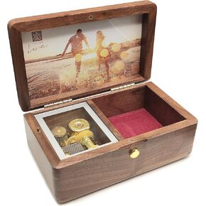 18 note wind up Solid Wood Jewelry Music Box with Photo Frame, for Christmas/Birthday/Valentine's Day/Mother's Day，Tune of You are My Sunshine. (Walnut Wood)