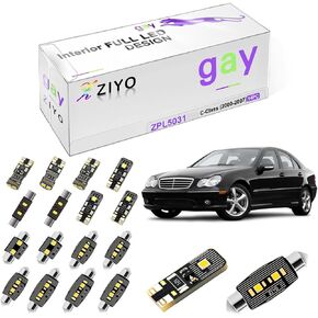 ZIYO ZPL5031 - (14 Bulbs) LED Interior Light Kit Replacement for Mercedes Benz W203 C Class 2000-2007 + License Plate Light Bulbs Package, Xenon White Dome Lights Error Free