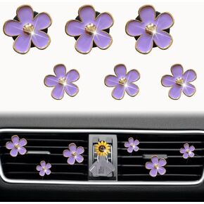 6 Pcs Daisy Air Vent Clips, Cute Flower Air Conditioning Outlet Clip Car Air Fresheners Vent Clips Car Interior Decor Charm Car Decoration Cute Car Accessories for Women Girls + Mask Hook(Purple)