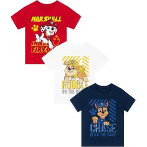 Paw Patrol Tshirts | 3 Pack Tee Shirts for Boys | Chase, Rubble and Marshall Tshirt