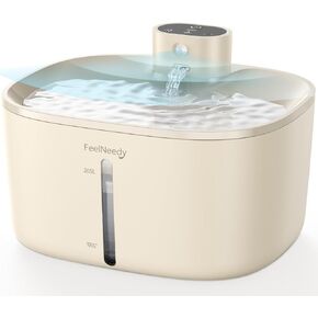 Wireless Cat Water Fountain, FEELNEEDY 4L/135 fl oz Battery Operated Pet Water Fountain for Cats Dogs with Pump-Free Design, Motion Sensor Cat Drinking Fountain Ultra Quiet (FN-W07,Beige)