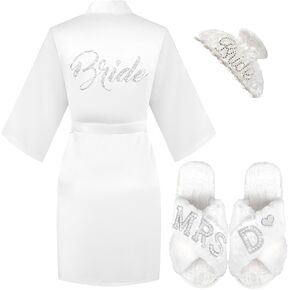 Personalized Initial Wedding Bride Slippers, Bride to Be Gifts, Bridal Shower Gifts, Bride Robe Slippers Hair Clip