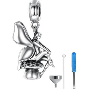 Sterling Silver Cremation Jewelry Urn Charms for Ashes for Women Fit Pandora Bracelet, Angel Wing Bead Memorial Keepsake Pendant Jewelry Gifts for Women Loss Loved One (Fairy)