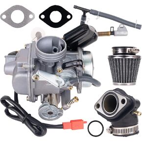 مجموعة المكربن ​​BlueStars 150CC GY6 4 السكتة الدماغية - تناسب 125cc 150cc 152QMI 152QMJ 157QMI 157QMJ PD24J 4 السكتة الدماغية محرك سكوتر الدراجة ATV رباعية - مع مشعب السحب، فلتر الهواء، المشبك، حلقة O، مجموعة الحشيات