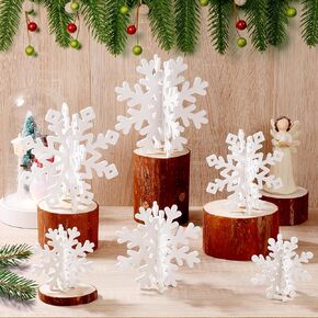 12 Pcs Christmas Snowflake Decorations - 3D Snowflake Table Centerpieces, White Wooden Snowflakes for Winter Wonderland & Holiday Table Decor (White)