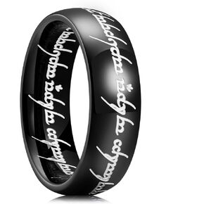 King Will Stainless Steel Black One Ring for Men Lord Ring Magic Power Ring, Etched Pattern Magic Ring Wedding Band for Men and Women, High Polished Comfort Fit Stainless Steel Wedding Rand Size 11