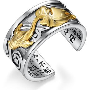 Feng Shui Ring 925 Sterling Silver Adjustable Koi Fish Fortune Protection Ring Good Luck Jewelry Gifts for Men Women