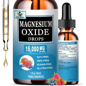 Magnesium Oxide 500mg, Liquid Magnesium Supplement for Sleep, Nerve, Heart Health, Muscle & Stress Relief, High Absorption Magnesium Oxide Liquid Drops for Adults & Kids, Gluten Free, Non GMO, Vegan