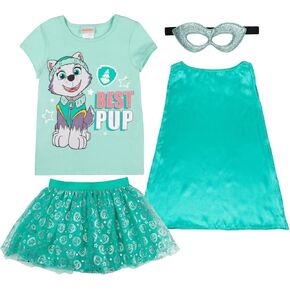 Paw Patrol Everest Girls Cosplay Costume T-Shirt Mesh Skirt Tulle Cape and Mask 4 Piece Outfit Set Toddler to Big Kid
