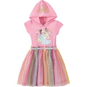 Disney Princess Tiana, Belle, Cinderella Girls Cosplay Hooded Tulle Dress for Toddler and Big Kids