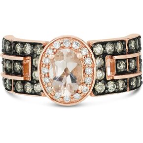 LE VIAN 14K Rose Gold, Oval Morganite & 7/8 Cttw White/Chocolate Diamond Halo Engagement Ring (H-I & Fancy Brown Color, SI1-SI2 Clarity) - Size 7