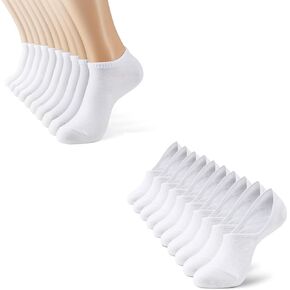 MONFOOT Women's and Men's 20 Pairs Ankle + No Show Socks White Small
