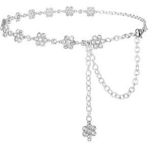 Silver Rhinestone Belt for Women Adjustable Silver Chain Belt Flower Metal Crystal Waist Belt Wedd Waist Band for Dress in Saudi Arabia